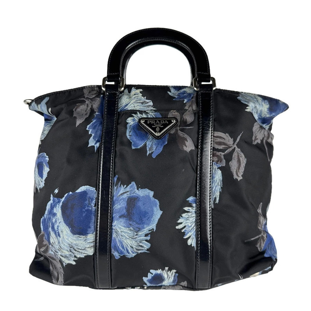 Prada 2way Shoulder Bag Leather Black Blue